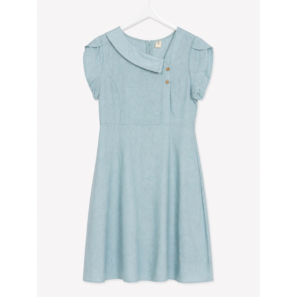 Lintico Linen Midi Dress Size M Powder Blue Lagenlook Scandi Euro Summer